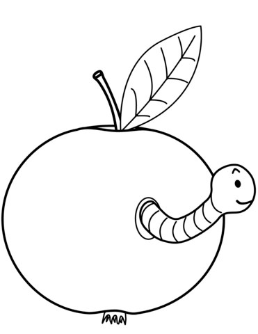 Worm Is Coming Out Of Apple Coloring Page